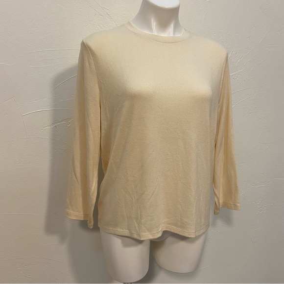 VINCE NEUTRAL CHAMPAGNE THREE QUARTER SLEEVE CREW SOFT SWEATER TOP - Picture 4 of 14